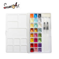 SeamiArt 24 Colors Glittery Metallica Solid Watercolor Set With 1 Pc. กล่องพลาสติกและจานสีสำหรับทาสีตกแต่งเล็บ