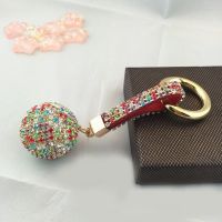 Elegant Crystal Round Ball Keychain Full Rhinestone Leather Strass Lanyard Bag Charms Pendant Car Key Ring Holder Jewelry GiftTH