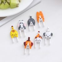 7pcs Set Kawaii Cat Food Picks for Kids Dessert Fruit Fork Reusable Lunch Bento Accessories Cute Kitty Toothpicks Party Supplies