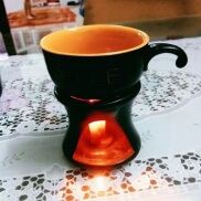 Bộ tách uống cà phê có bếp đun hâm nóng gốm sứ bát Tràng
