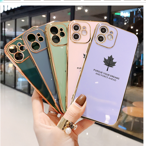 Electroplated Maple Leaf Design Luxury Cute Phone Cases for iPhone