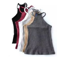 ﹍™☊ Bigsweety Bustier Crop Shoulder Knitted Camis O Neck Elastic Tube Female Knitting