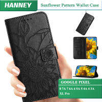 HANNEY สำหรับ Google Pixel 8 7A 7 6A 6 5A 5 4A 4 3A XL Pro เคสโทรศัพท์หรูหราหนัง PU ฝาฝาพับหนังลายดอกทานตะวันปกป้องทุกส่วนของเครื่องเคสโทรศัพท์มือถือ ที่ต้องพร้อมสายคล้อง HX-006