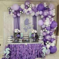 Macaron ลูกโป่งสีม่วง Garland Chain งานแต่งงานวันเกิดตกแต่ง Pearl White Macaron Lilac Ballon Arch DIY Baby Shower Decor