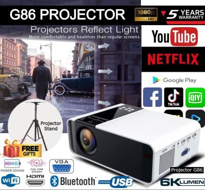 โปรเจคเตอร์ G86 Projector FULL HD 1080P Android Mini Projector WIFI LCD Led A80 Protable Projector โปรเจคเตอร์ ,ดูหนัง