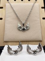 VIVIENNE WESTWOOD High Version Classic Silver Wings Spreading Wings Heart Saturn Earrings Stud Earrings Necklace--A8036