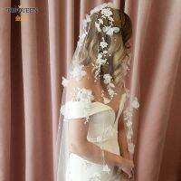 TOPQUEEN V52 3D Flowers Wedding Veil with Pearls Bridal Veils Cathedral Droped Luxury Bridal Veil Veu Long Wedding 5 Meters