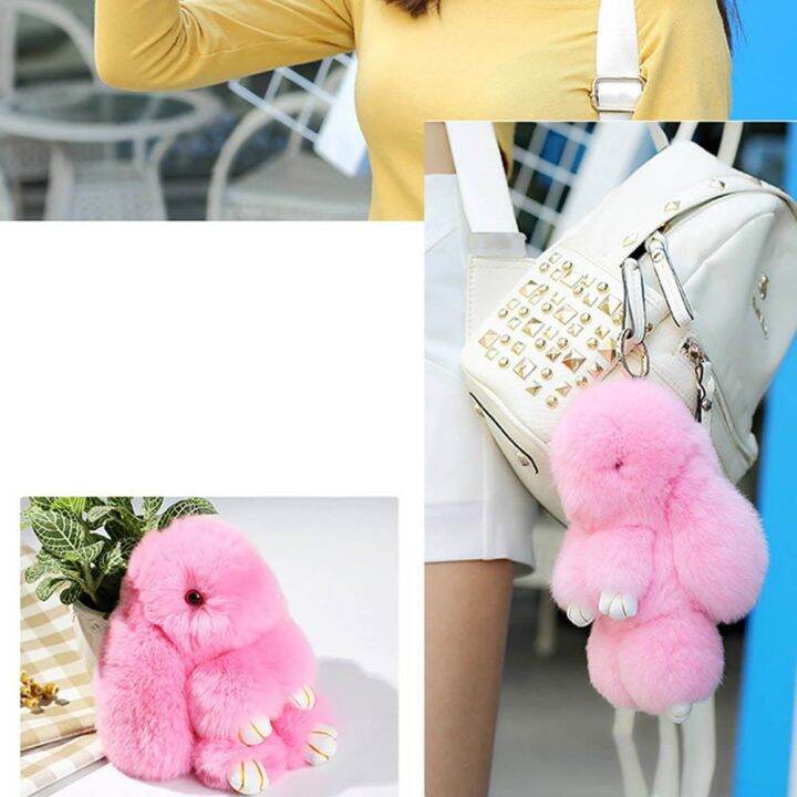 fancyqube-rex-rabbit-keychain-cute-fluffy-bunny-keychain-rabbit-fur-pompom-key-ring-car-key-holder