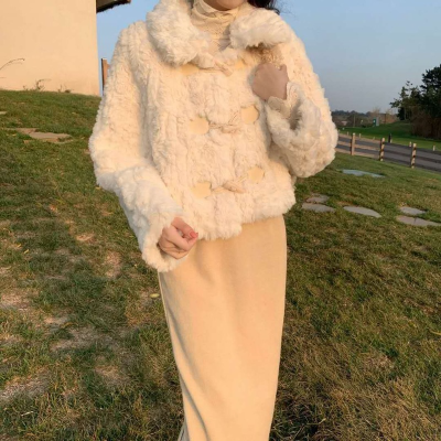 Womens Jackets Autumn 2021 Faux Fur Short Coats Winter Solid White Beige Loose Warm Artificial Rabbit Fur Jacket Female