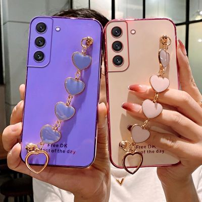 「Enjoy electronic」 Love Heart Bracelet Phone Case For Samsung Galaxy S22 S21 S21FE S20 S10 S9 Plus Ultra Note 20 10 9 8 A13 A52 Soft Plating Cover