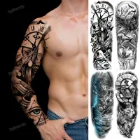 【YF】 clock lion king fox forest temporary tattoos men body art makeup tattoo sticker black waterproof custom totem maori tatoo