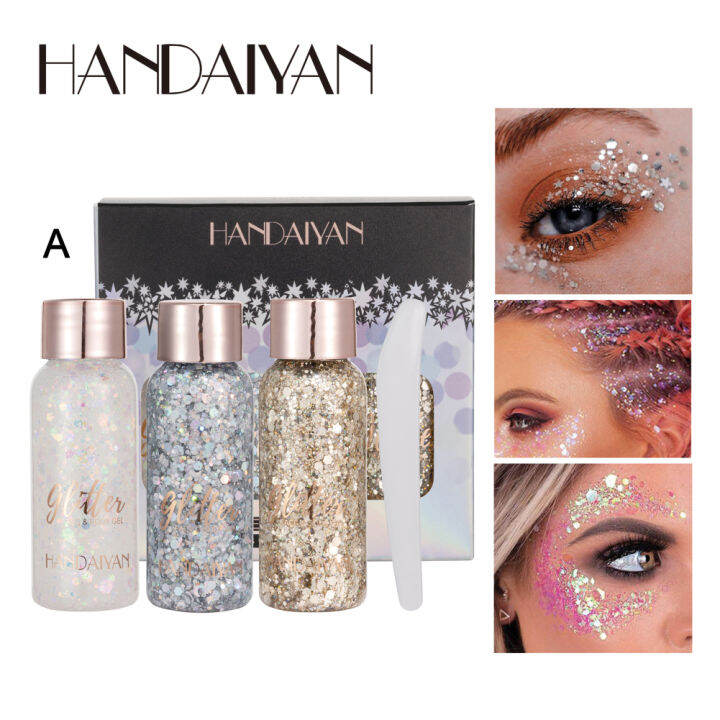 handaiyan-elecool-official-store-1-3-ชิ้น-เซ็ต-glitter-อายแชโดว์เลื่อมเจลชุดติดทนนานกันน้ำไม่ถอดแต่งหน้าสำหรับใบหน้า-body-stage-แต่งหน้าเลื่อมอายแชโดว์เครื่องสำอาง