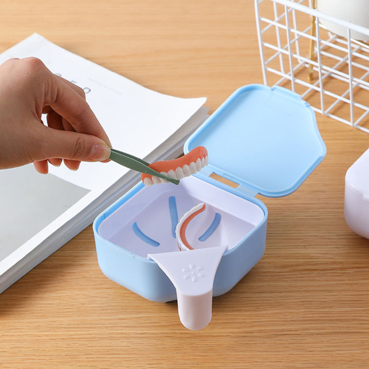 ฟันปลอม-upsee-กล่องเก็บของมีช่องระบายน้ำสองชั้นมืออาชีพใช้งานง่ายกล่องดูแลฟันปลอมสำหรับทำความสะอาดฟันปลอม