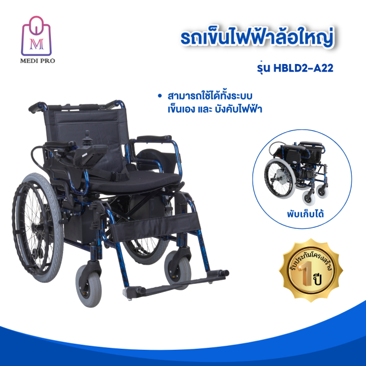 medi-pro-วีลแชร์-รถเข็น-รถเข็นผู้ป่วย-รถเข็นไฟฟ้า-ล้อใหญ่-รุ่น-hbld-22-สินค้ารับประกัน-1-ปี