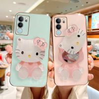 เคสโทรศัพท์กระจกแต่งหน้าลาย Hello Kitty น่ารักสำหรับ VIVO V29 5G Y27 4G Y27 5G /Y78 5G V27 Pro ชุบ V27e ปลอกอ่อนเลนส์ฝาครอบป้องกัน