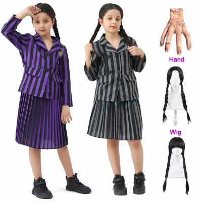 Wednesday Addams Cosplay Costume Kids Wednesday Uniform Nevermore Academy School Clothes Girls Birthday Party Halloween Costume