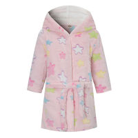 Star Print Flannel Kids Robe With Ear Hoodies Cloak Girls Sleepwear Bath Towels Soft Bathrobe Pajamas Children Clothing Costumes