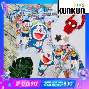 Quần áo bé trai Thun lạnh in 3D hình Doraemon Kunkun TP020
