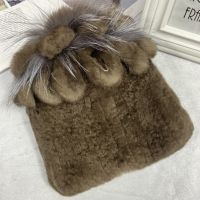 [Hana Clothing Store] หมวกขนสัตว์แท้สำหรับฤดูหนาวผู้หญิง Natural Rex Rabbit Fur สุภาพสตรีถัก Geunine Fur หมวก Warm Cap