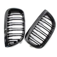 3 Pair Front Kidney Double Line Grille Sport Grill Replacement for E81 E87 E88 1 Series 2004-2007 GLOSS BLACK