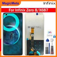 MagicMeta หน้าจอเดิมสำหรับ Infinix ศูนย์8/X687ชิ้นส่วนจอสัมผัสแอลซีดีของเครื่องแปลงดิจิทัลการแทนที่ด้วยกรอบกลางสำหรับ Infinix ศูนย์8 X687