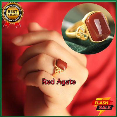 HT-แหวนอาเกตสีแดงใต้ S925ผู้หญิงเงินสเตอร์ลิงแหวนหยกบุคลิกแหวนใส่นิ้วดัชนีตารางแหวนแบบปรับขนาดได้ที่สง่างาม