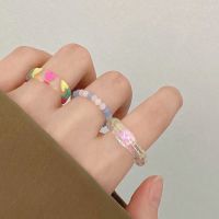 [COD]3 ชิ้น เซต แหวนลูกปัดเรซิน หัวใจน่ารัก แฟชั่น ชุดแหวน สําหรับผู้หญิง เครื่องประดับ อุปกรณ์ Christmas Gift