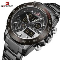 NAVIFORCE ผู้ชายหรูหรา BrandMilitary นาฬิกากีฬา Mens แบบ Dual QUARTZ สแตนเลสสตีลนาฬิกากันน้ำ Chronograph ปฏิทินส่องสว่างนาฬิกาผู้ชาย