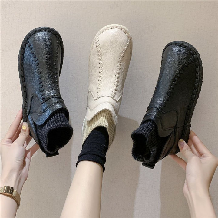 meimingzi-รองเท้าบู๊ทลุยหิมะส้นแบนผู้หญิงรองเท้าขนมปังใหม่