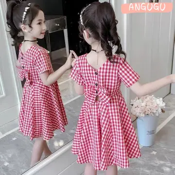 Cô gái mặc váy Hàn Quốc cho trẻ em búp bê cổ áo kẻ sọc Váy