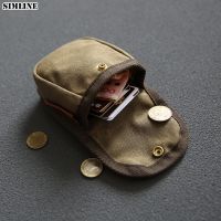 ❄﹊ Canvas Genuine Leather Coin Purse For Men Vintage Small Waist Belt Coin Bag Cigarette Case Key Card Holder Loop Storage Pouch