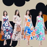 ส่งไว 1-2วันถึง Maxi dress สายเดี่ยวคอวีลายดอกเมกโกะ มีซิปซ่อนด้านหลัง มีซัปใน งานสวยดีไซน์เก๋ๆ