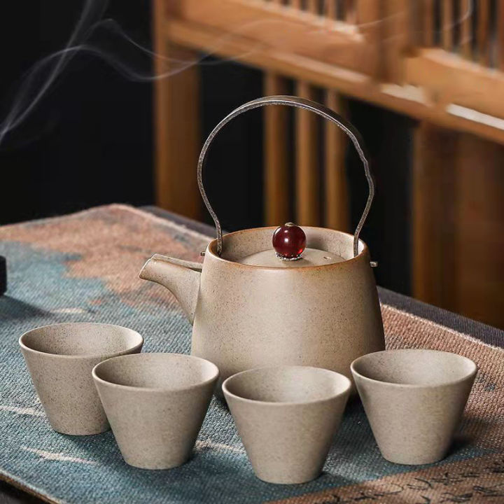 เครื่องปั้นดินเผาหยาบชุดน้ำชากังฟูแก้วกาน้ำชาดินอุ่นกาต้มน้ำ-teaware-puer-หม้อชาและชุดถ้วยกาน้ำชาพิธีบริการจีน