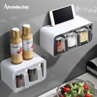 Wall Mount Spice Rack Organizer Sugar Bowl Salt Shaker Seasoning Container Spice Boxes with Spoons Kitchen Storage Supplies