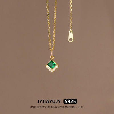 JYJIAYUJY 100% สร้อยคอ S925เงินสเตอร์ลิงแท้ทั้งหมดสีทองเพทายเขียวคุณภาพสูงแฟชั่นแพ้ง่ายของขวัญใช้ในชีวิตประจำวัน N180