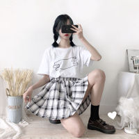 HOUZHOU Harajuku Plaid Skirt Women Kawaii Cute High Waist A-line Mini Skirt Summer Soft Girl Japanese Style Lolita Streetwear