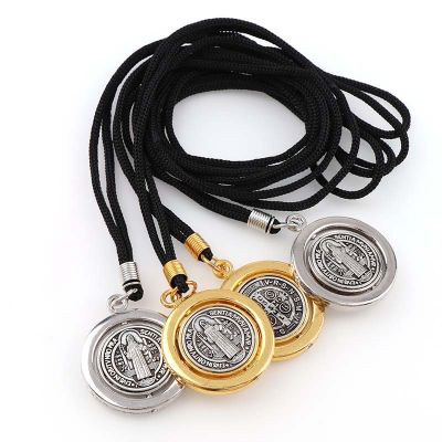 【CW】✕  70cm  Rope Round Rotatable Benedict Medal Pendant Necklace with and Gold Color Charms