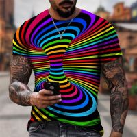 2023 newNewest Fashion Menwomen Rainbow 3D Printing T Shirt Vertigo Hypnotic Vortex Funny Short Sleeved Tee