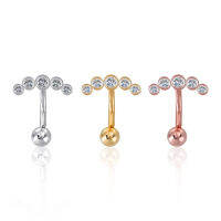 PiercingRoomByJay Reverse Five Stone Curved CZ Diamond Sterling Silver Belly Ring จิวสะดือ เพชรกลมโค้ง เงินแท้