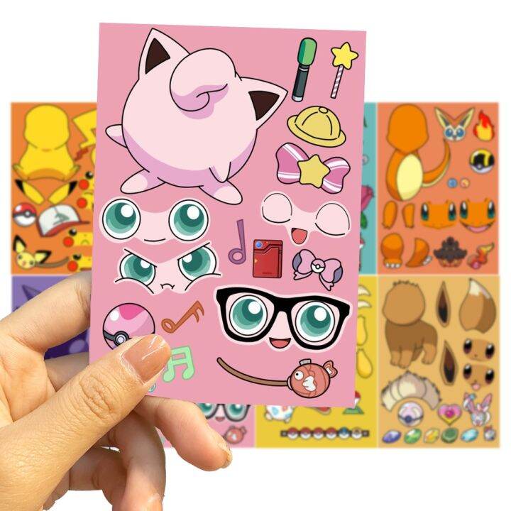 32sheets-children-diy-puzzle-sticker-pokemon-face-funny-anime-pikachu-assemble-stickers-kids-toys-boys-girls-gifts