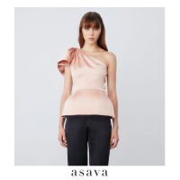 [asava pf22] Body round one-shoulder draped blouse เสื้อผู้หญิง อาซาว่า แขนกุด แต่งเดรปที่ไหล่