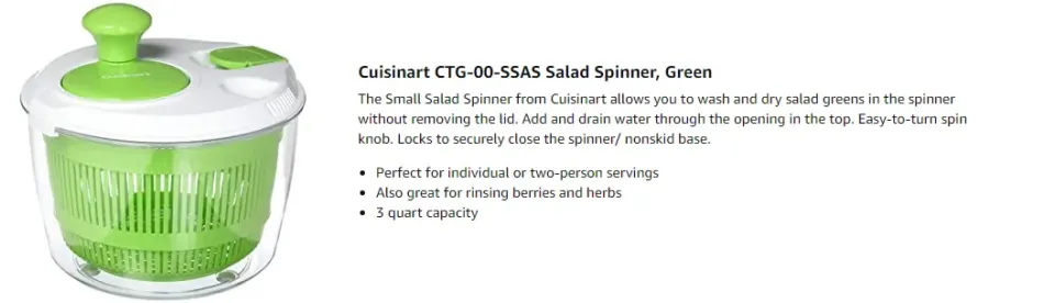 Cuisinart CTG-00-SSAS Salad Spinner Green and White 3 Quart NOB