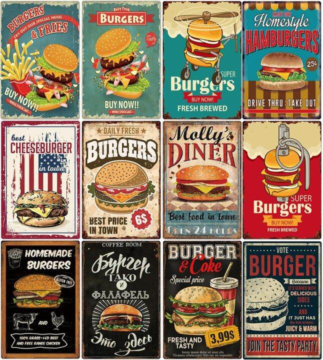 Burger Hot Dog Beefier Menu Poster - Vintage Metal Tin Sign hiasan ...