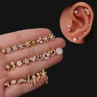 1PCS เกล็ดหิมะต่างหูแกนเจาะกระดูกอ่อนต่างหูเกลียวตุ๊กแก Tragus สตั๊ดหูเล็กๆเจาะกลีบหัวใจผู้หญิง