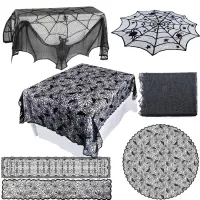 【LZ】 1Pcs Black Lace Spider Web Cobweb Tablecloth Table Runner Fireplace Mantle Curtain Decoration For Halloween Home Party Supply