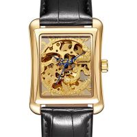 ---Fashion mens watch238814✾﹉ The ancient square watch camel transparent hollow out machinery male table manually fashion business belt watch