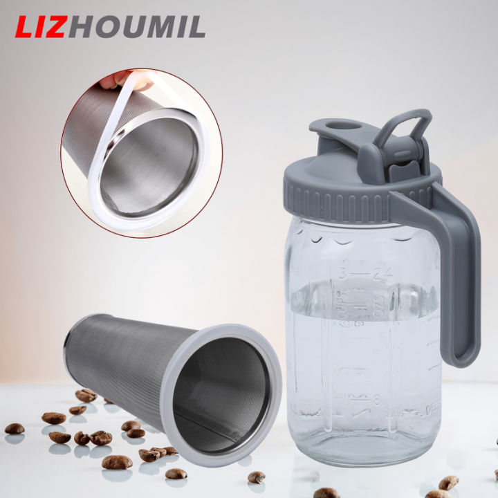 lizhoumil-เครื่องชงกาแฟชงเย็น32ออนซ์เหยือกโหลแก้วไม่มีการรั่วไหลพร้อมฝาพวยกาสำหรับกาแฟชาเย็นชงเย็นน้ำมะนาว