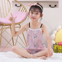 Minnie Mouse Mickey Summer Children Kids Pajamas Set Sleepwear Sleeveless Plus Shorts Sling Girls Pyjamas Ice Silk Nightclothes