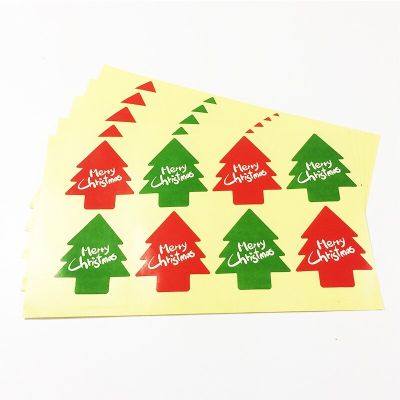 free shipping 800pcs Red green Christmas tree shape sealing sticker Label Sticker New Year Gifts Stickers Labels