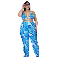 Plus Size Two Piece Set Women Wholesale Bikinis Sets Sexy Beach Style Elastic Waist Print Polyester Matching Set Dropshipping